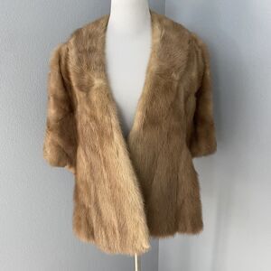 Natural Fur Blonde Mink Wrap Stole Coat Bridal Wedding Cape Formal